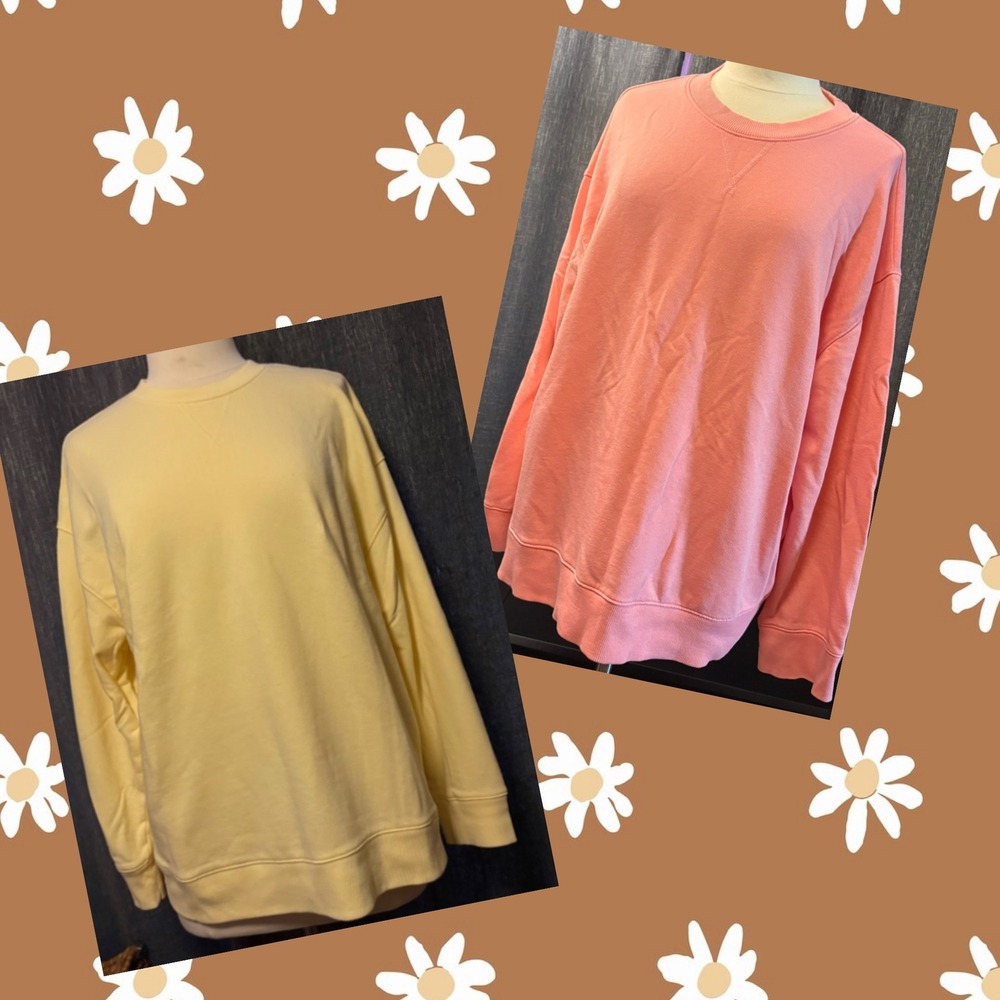 Time and Tru Bundle of 2 Oversized Sweatshirts Yellow Pink (Women XXL/20)